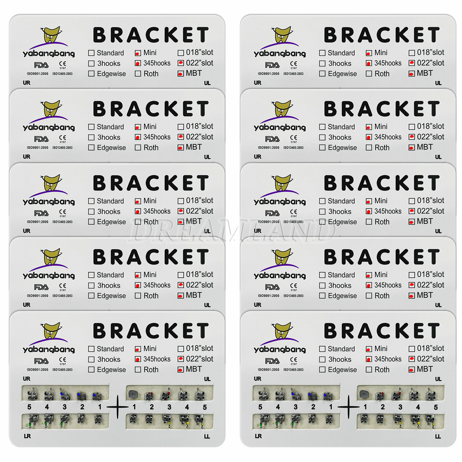 10Packs Metal Dental Ortho Bracket Braces MINI MBT Roth .022Slot 3-4-5 / 3 Hooks