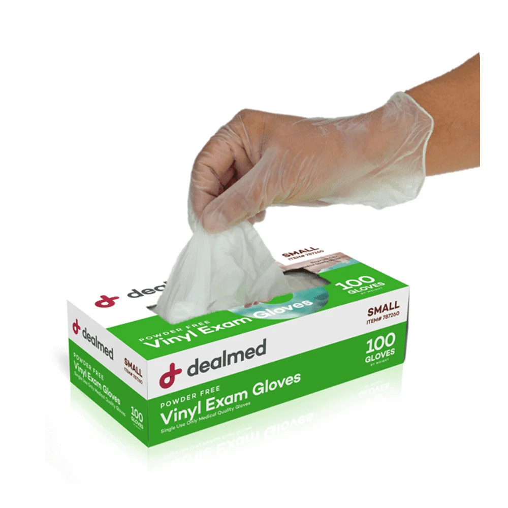 Dealmed Vinyl Exam Gloves, Disposable, Latex-Free Clear (Small, Box of 100)