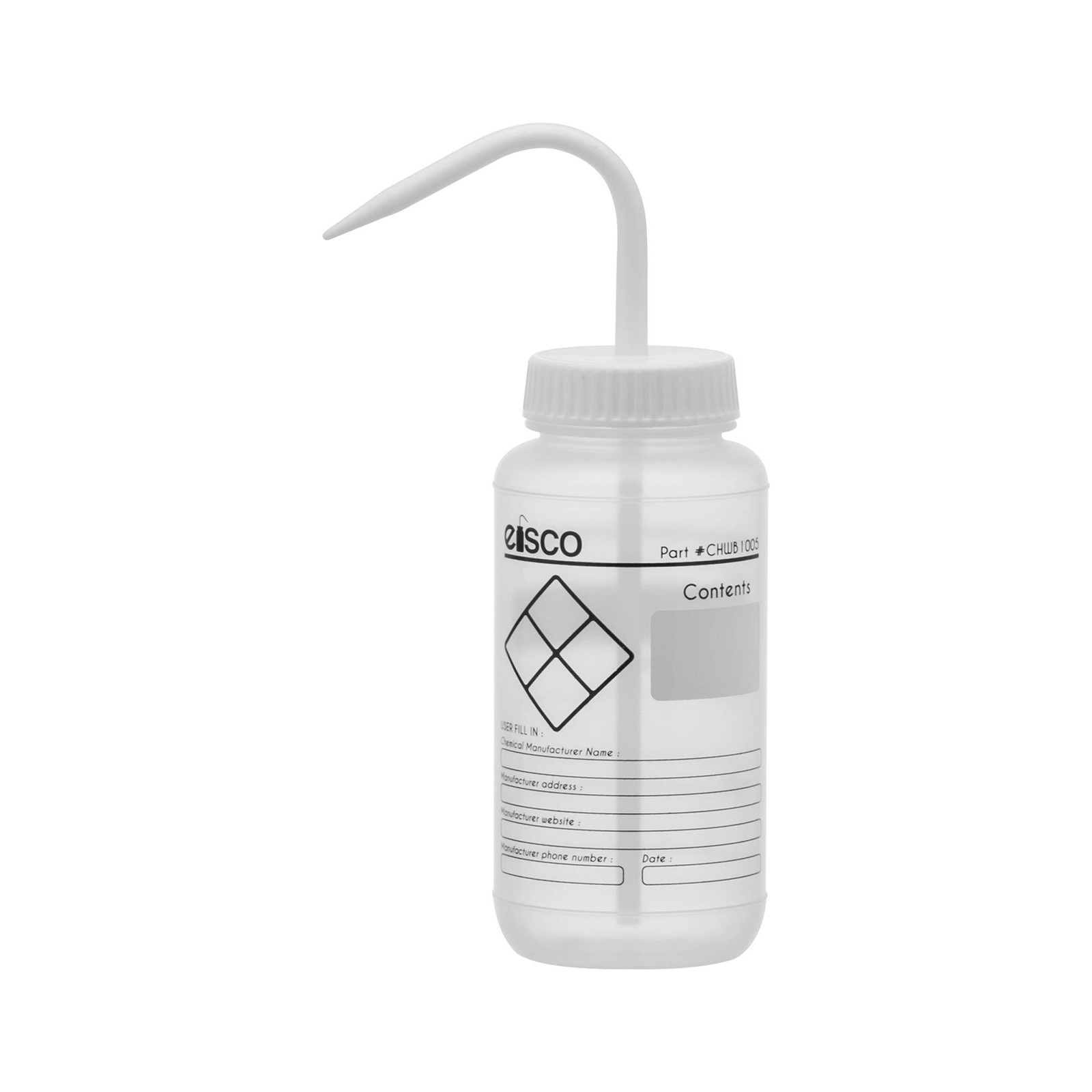 EISCO Chemical Wash Bottle, Blank Labels, 500ml – Wide 16.9 Ounces, Clear