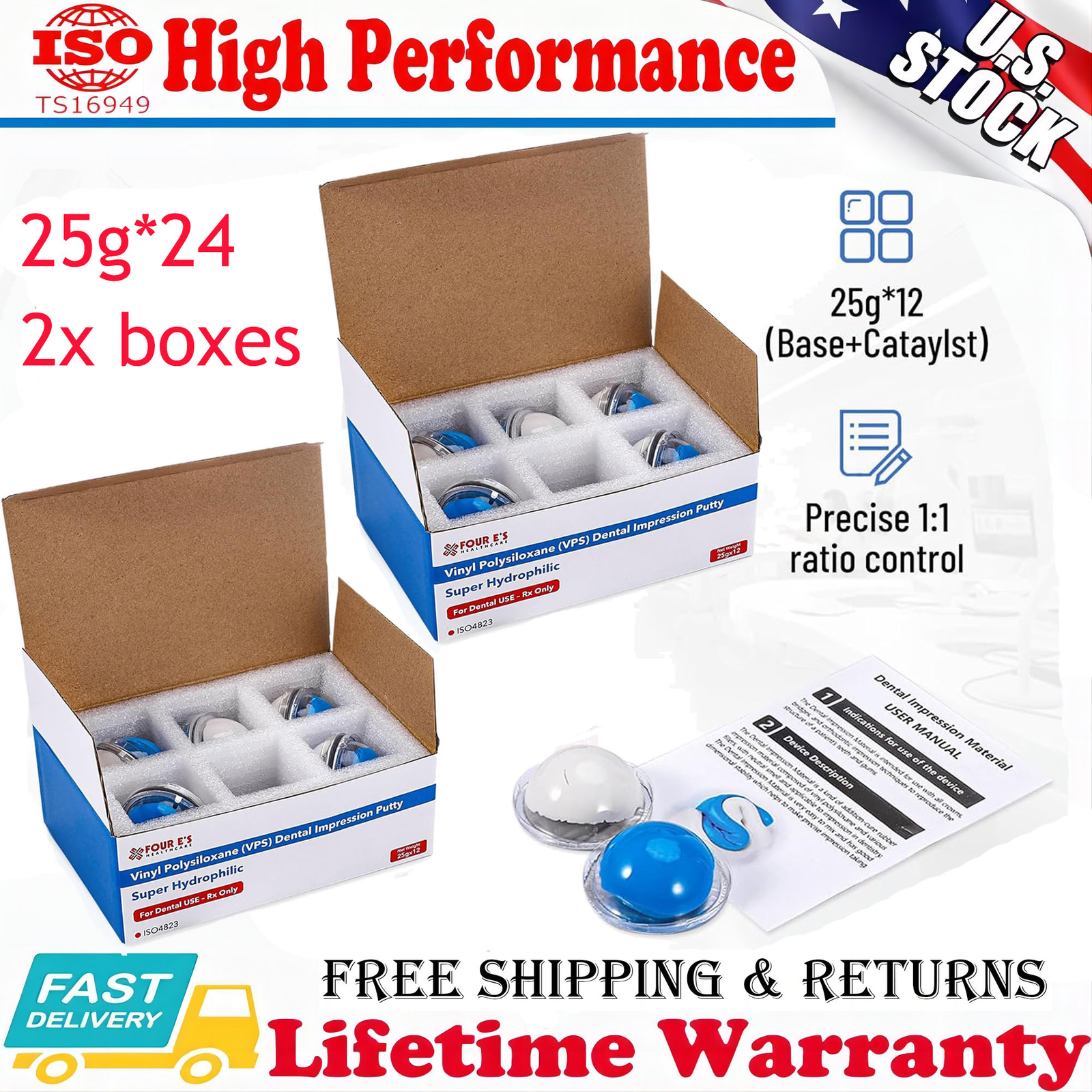 24x 25g (2 boxes ) Dental Hydrophilic Firmer Teeth Impression Putty Fast NEW
