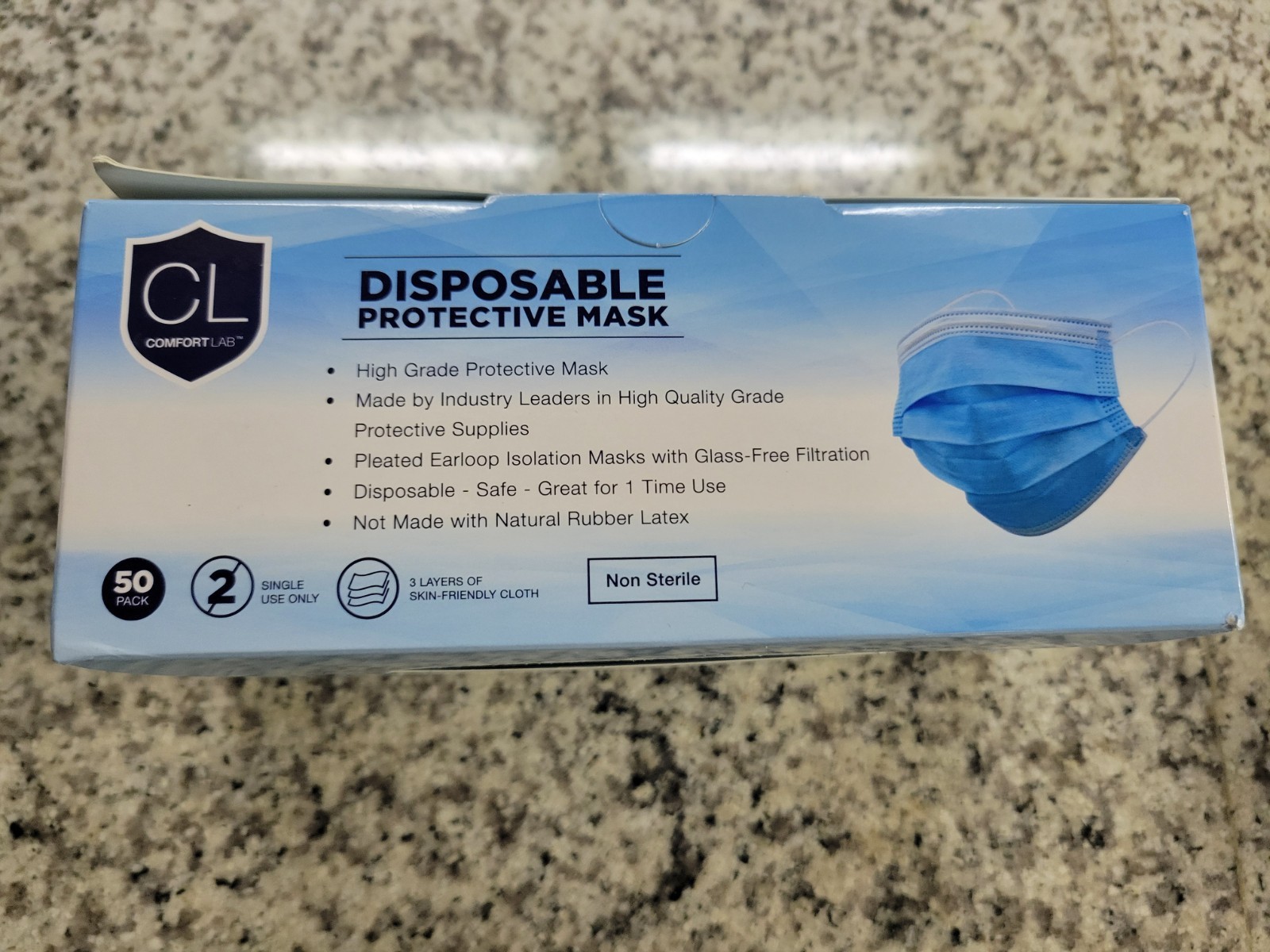 BOX PCS Protective 3 Layer Disposable Medical Face Masks (50 Blue Masks Per Box)