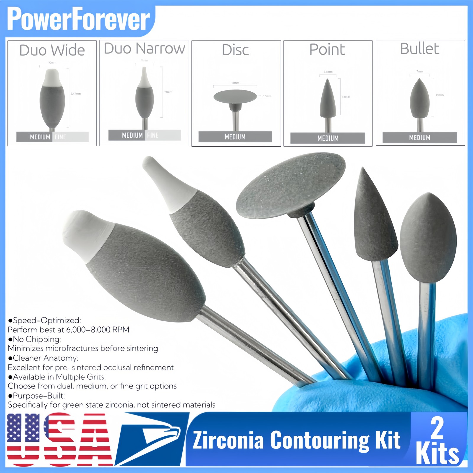 USA Dental Zirconia Contouring Matrix Shapers Green State Pre-Sintered Finish