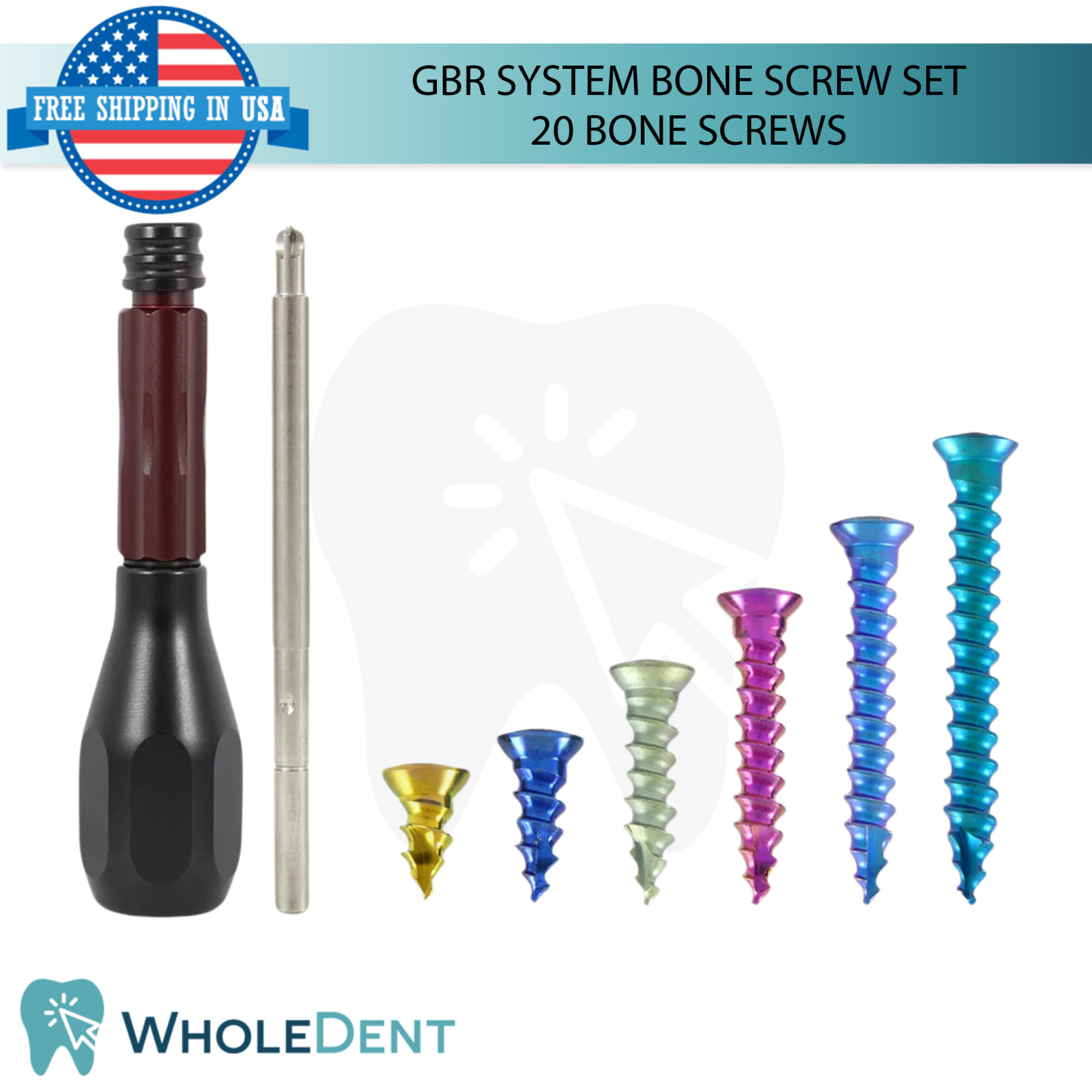 GBR System Driver Handle Screw Set 20pcs Mesh Membrane Fixation, Dental Guided