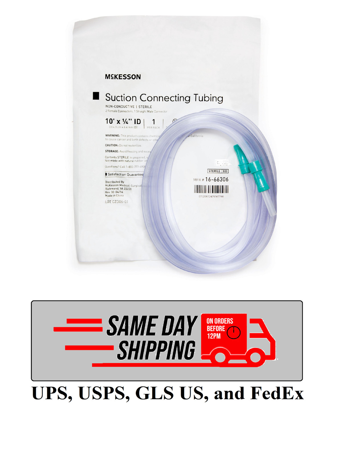 McKesson Suction Connector Tubing 10 Foot Length 0.25 Inch PVC, 1 EA – 16-66306