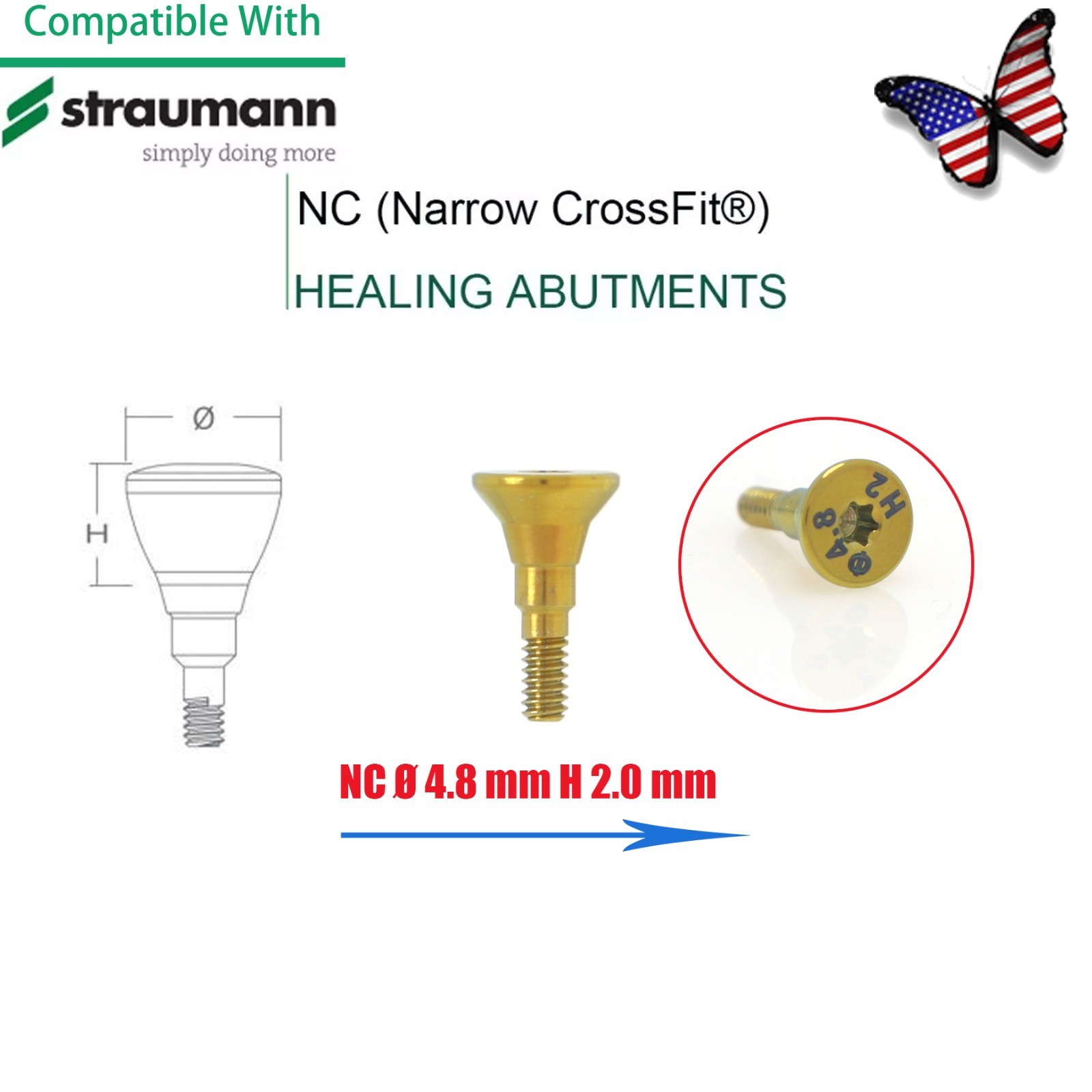 US Dental Mini Healing Abutment Cap/Closure Cover Screw Straumann Fit Bone Level