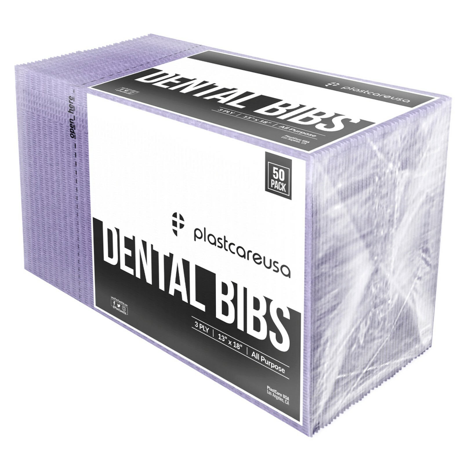 50 Purple Disposable Dental Bibs, Tattoo Tray Nail Chair Bed Paper Covers