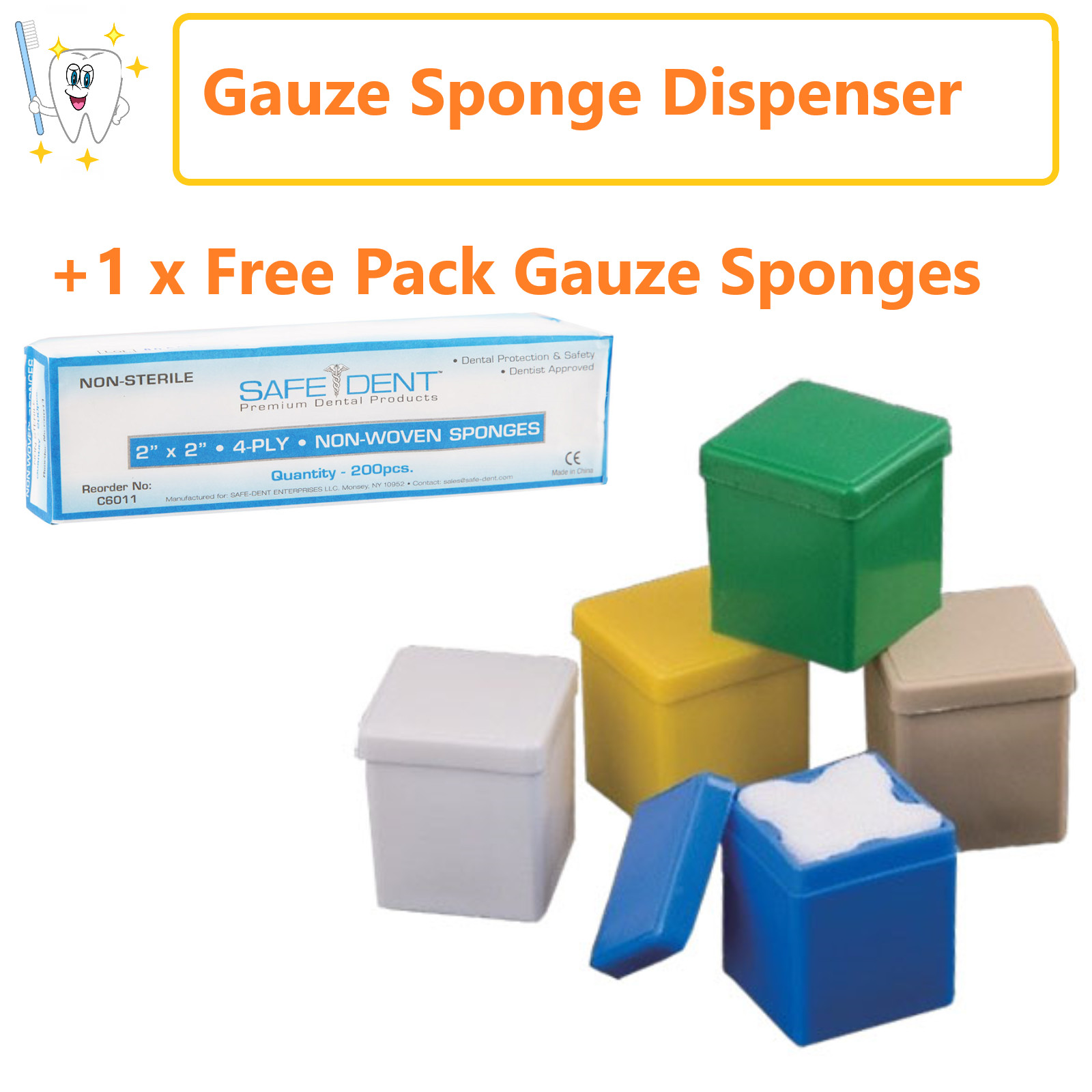 Dental Sponge Dispenser Size: 2×2, Gauze Dispenser + Free Pack 2×2, 200/Gauze
