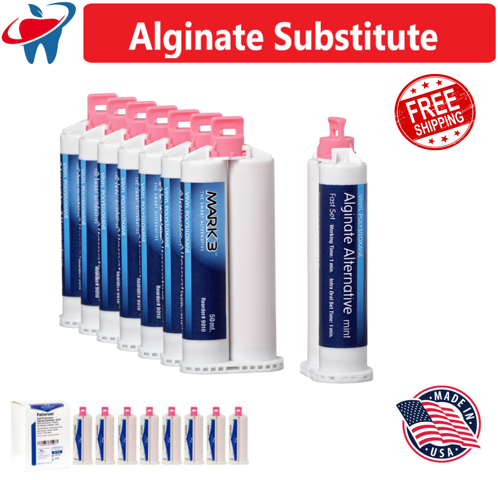 Dental VPS Alginate Substitute Alternative Up to 8 x 50mL Cartridges, Fast Set