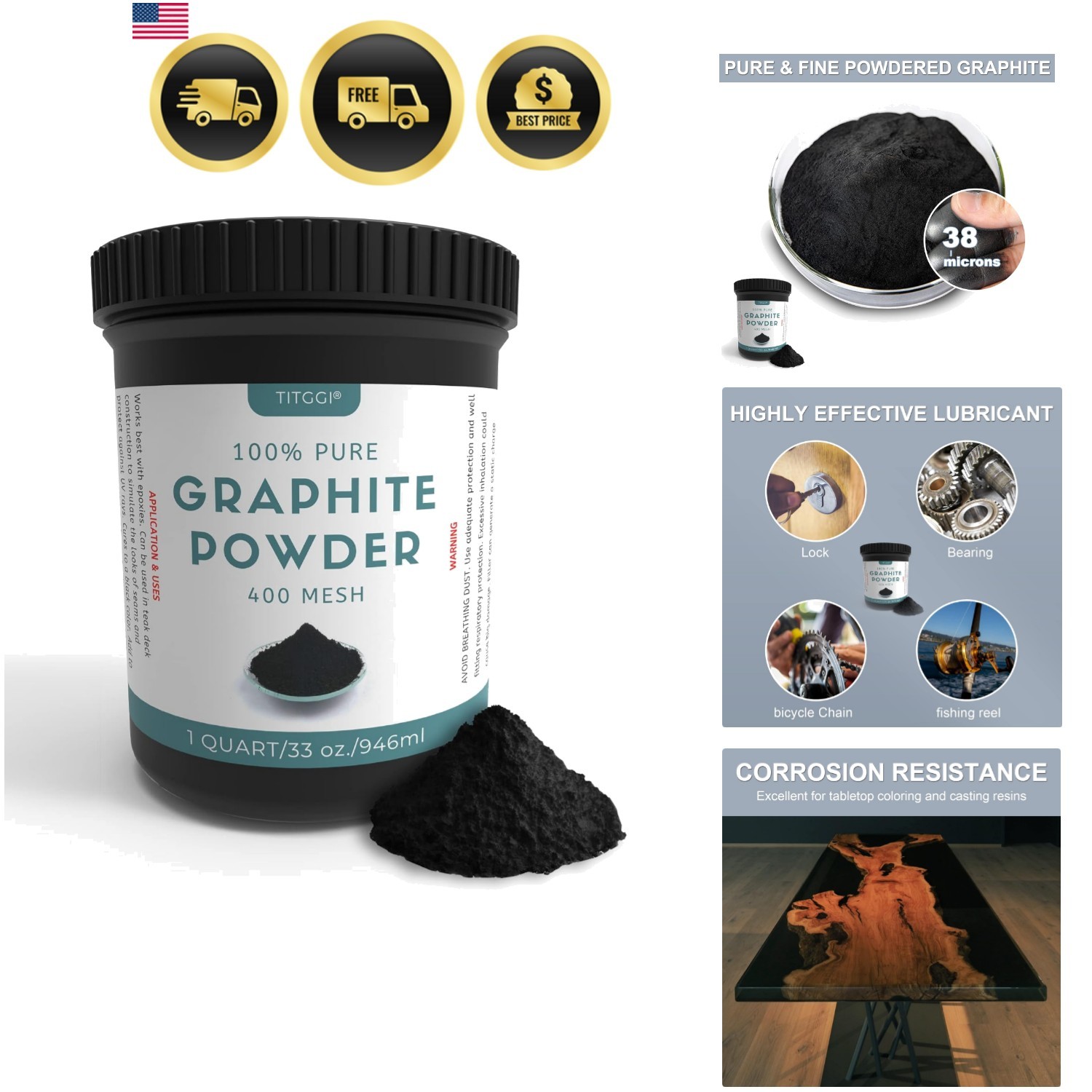 1 Quart Ultra-Fine Pure Graphite Powder – Dry Powdered Graphite for Locks, B…