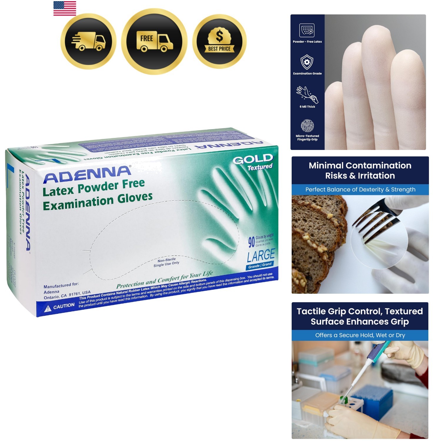 GOLD Disposable Latex Gloves – 6 Mil, Powder Free Exam Glove with Precise Con…