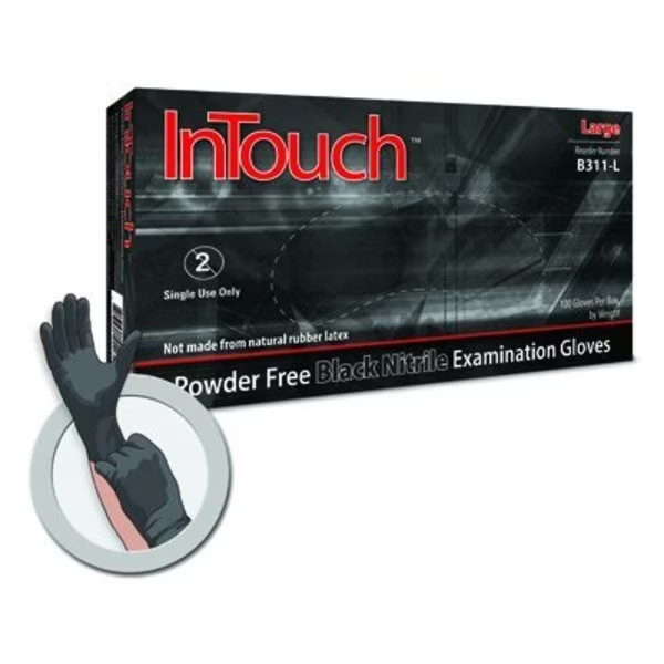 Atlantic Safety Products B311-XXL InTouch Exam Gloves, Black, Double XL, 90-Ct