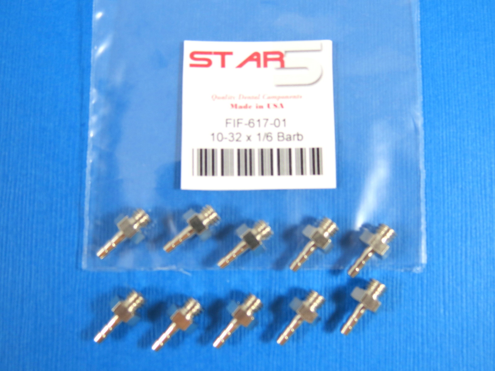Dental Fitting Connector 10-32 x 1/16 Barb Plated Kit /10 Pcs STAR5
