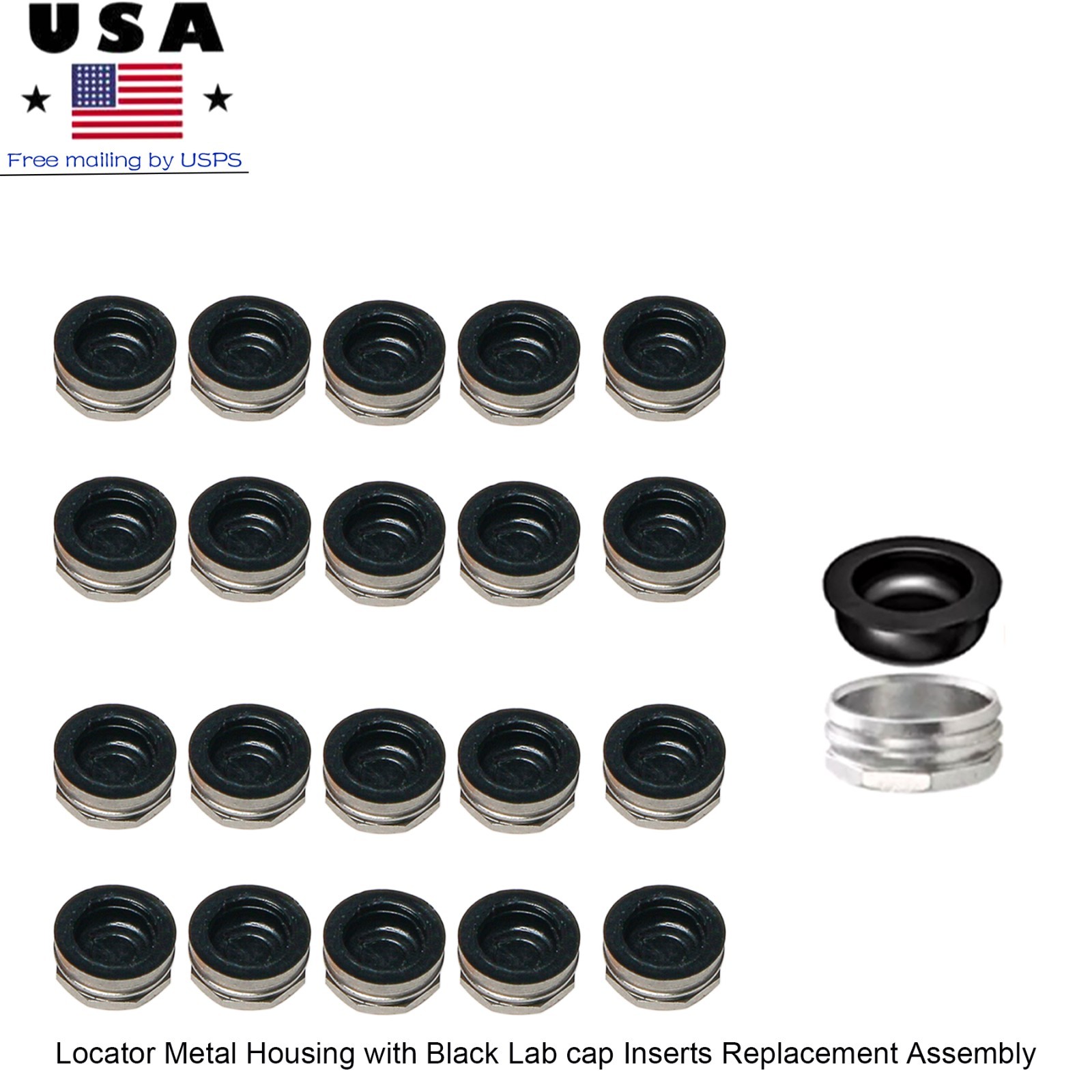 20Pcs-Dental Locator lab Black Processing cap Inserts & Metal housing Assembly