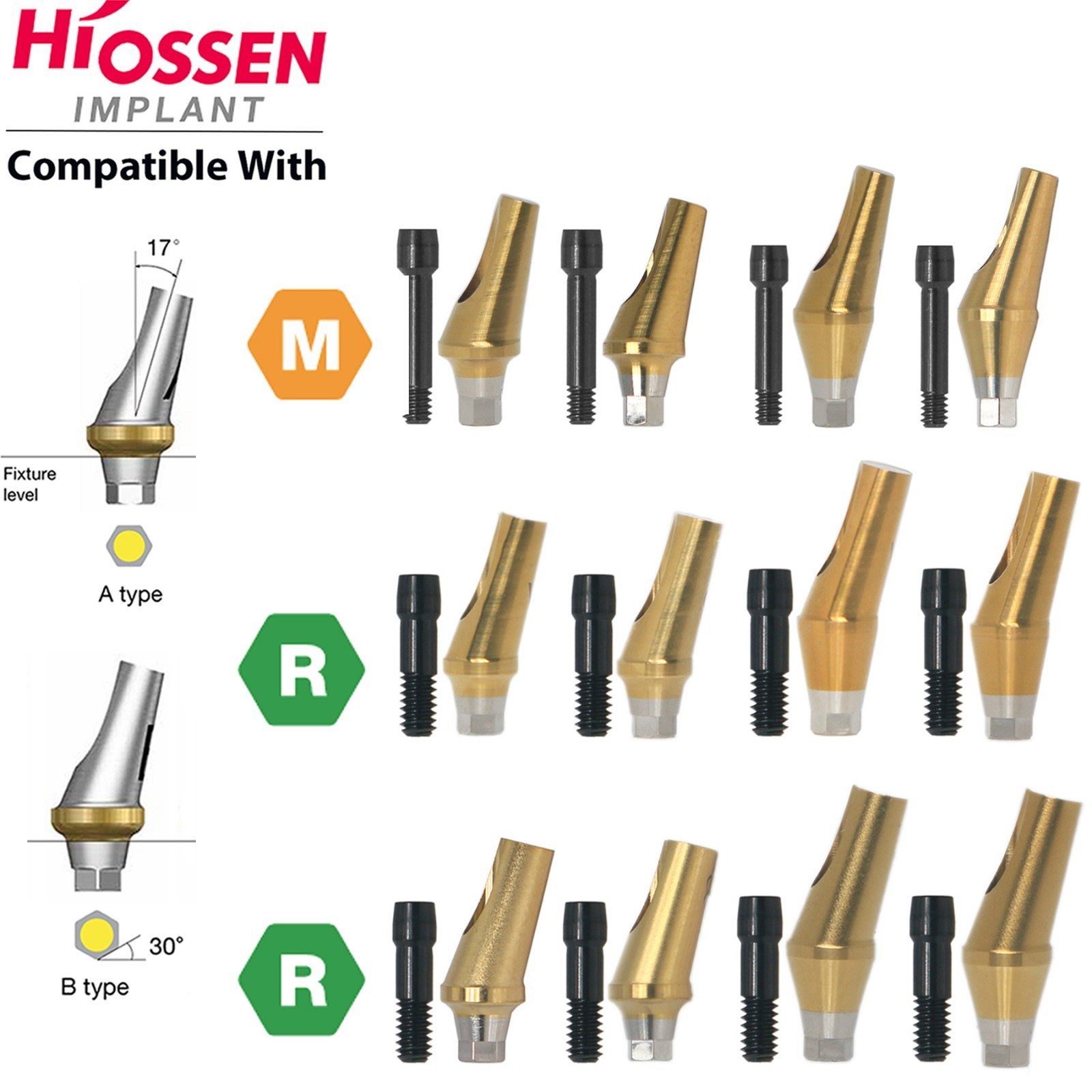 US Dental 17° Angled Anatomic/Straight Transfer Abutment Fit Hiossen Osstem M/R