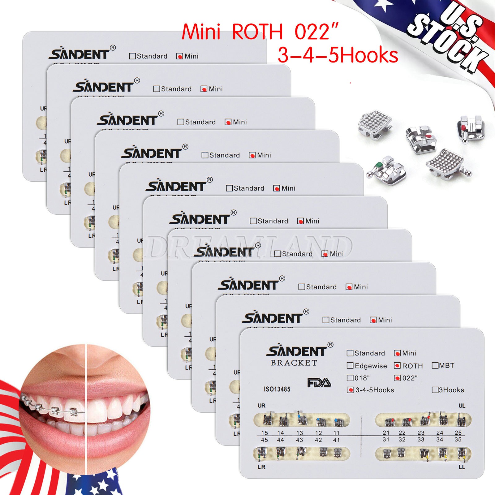 10 Packs Dental Orthodontic Metal Brackets Braces Mini Roth.022 Hooks 345