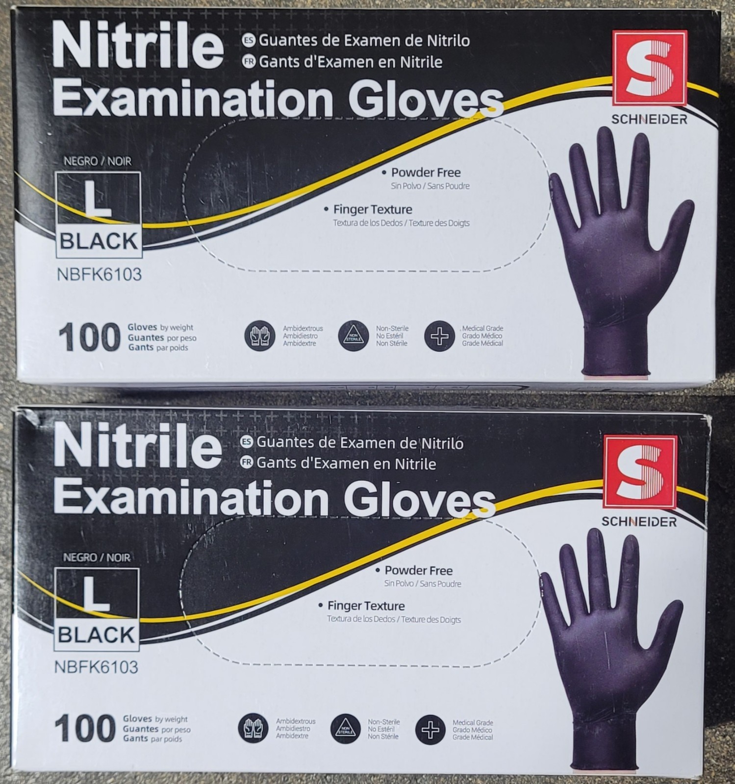 Pack Of 2 Schneider Disposable Nitrile Exam Gloves Large Black 100 Count