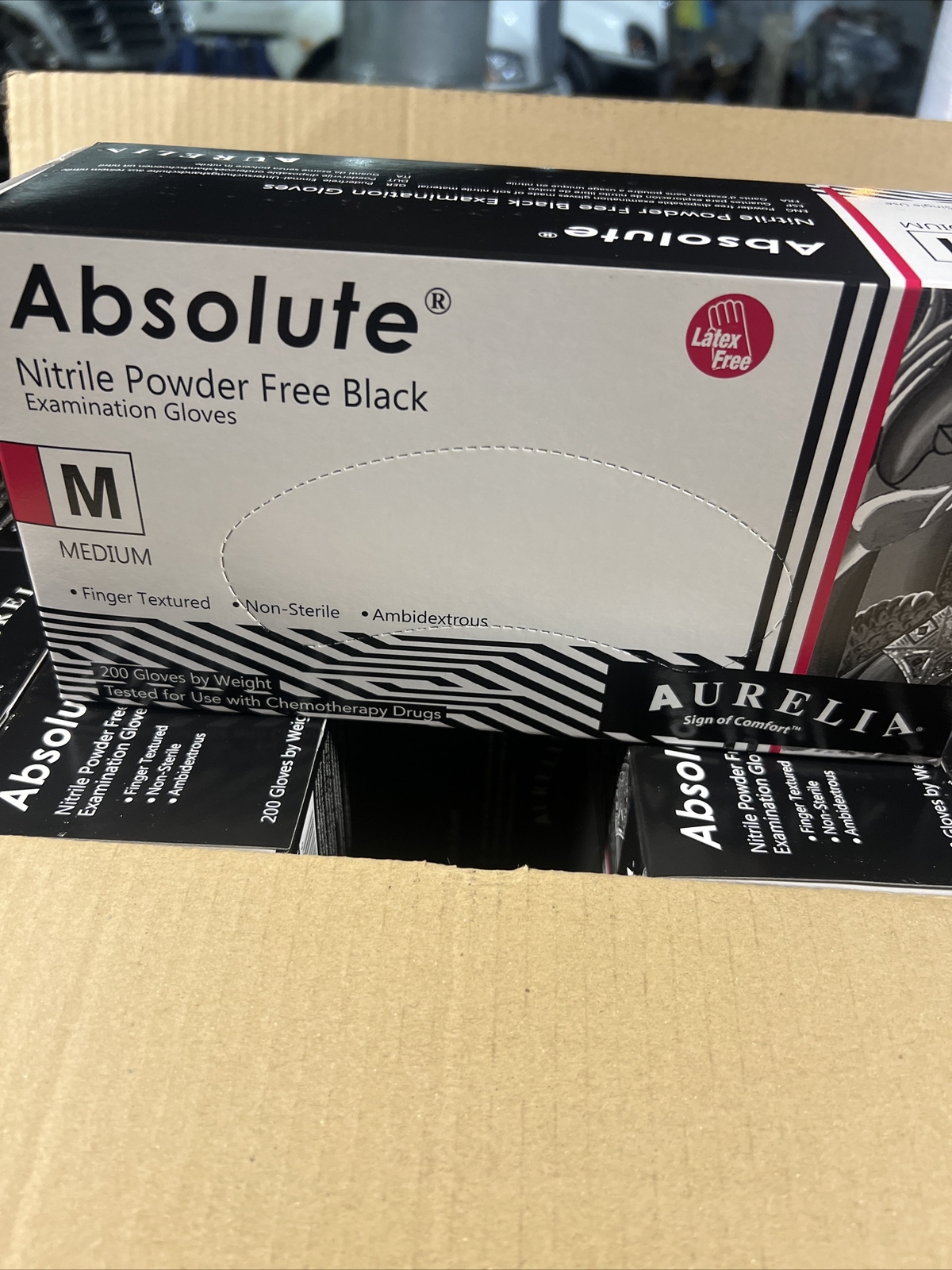Aurelia Examination Gloves 2000-10 Boxes X 200 Gloves .Black Color Size M