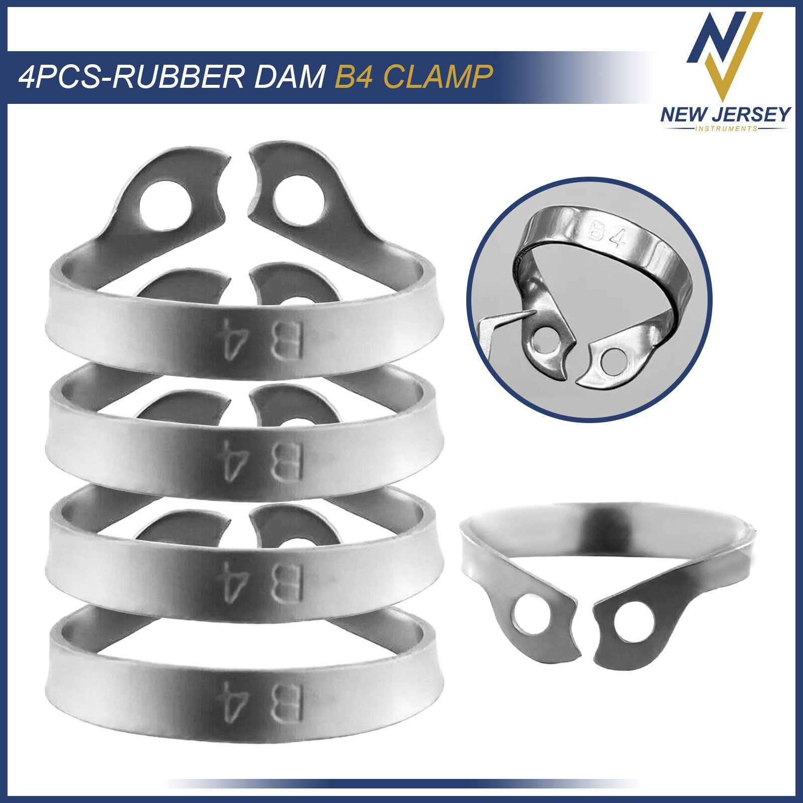 4Pcs B4 Rubber Dam Clamp Brinker for Upper Molar Jaw Incisors and Canines