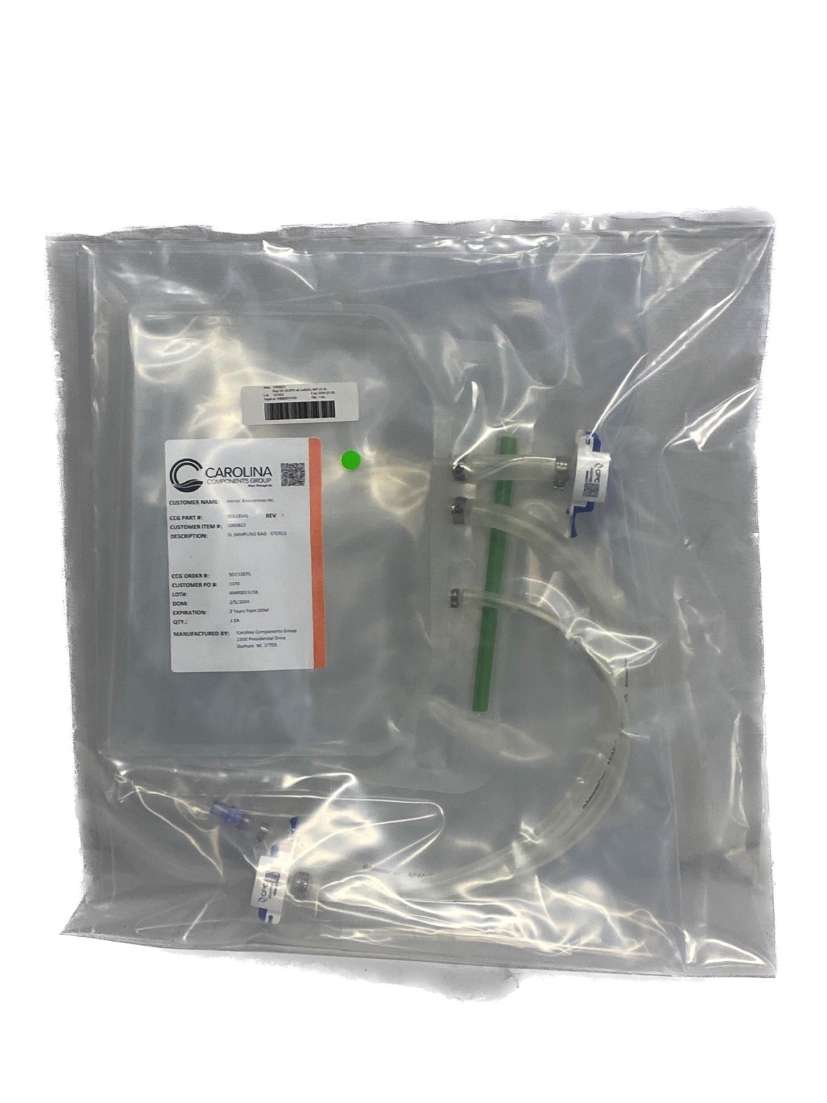 CAROLINA Bioprocess 5L Sampling Bag w/ CPC Non-Valved AseptiQuik G Body 3/8” HB