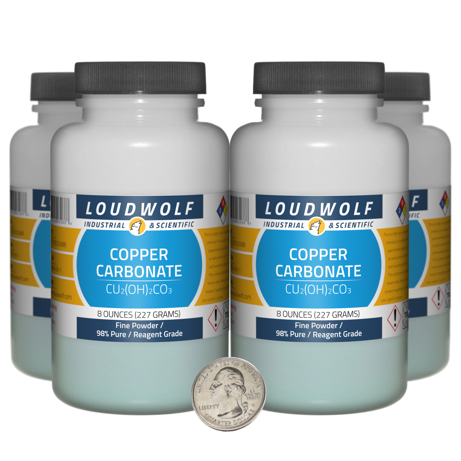 Copper Carbonate / 2 Pounds / 4 Bottles / 98% Pure Reagent Grade / Fine Powder