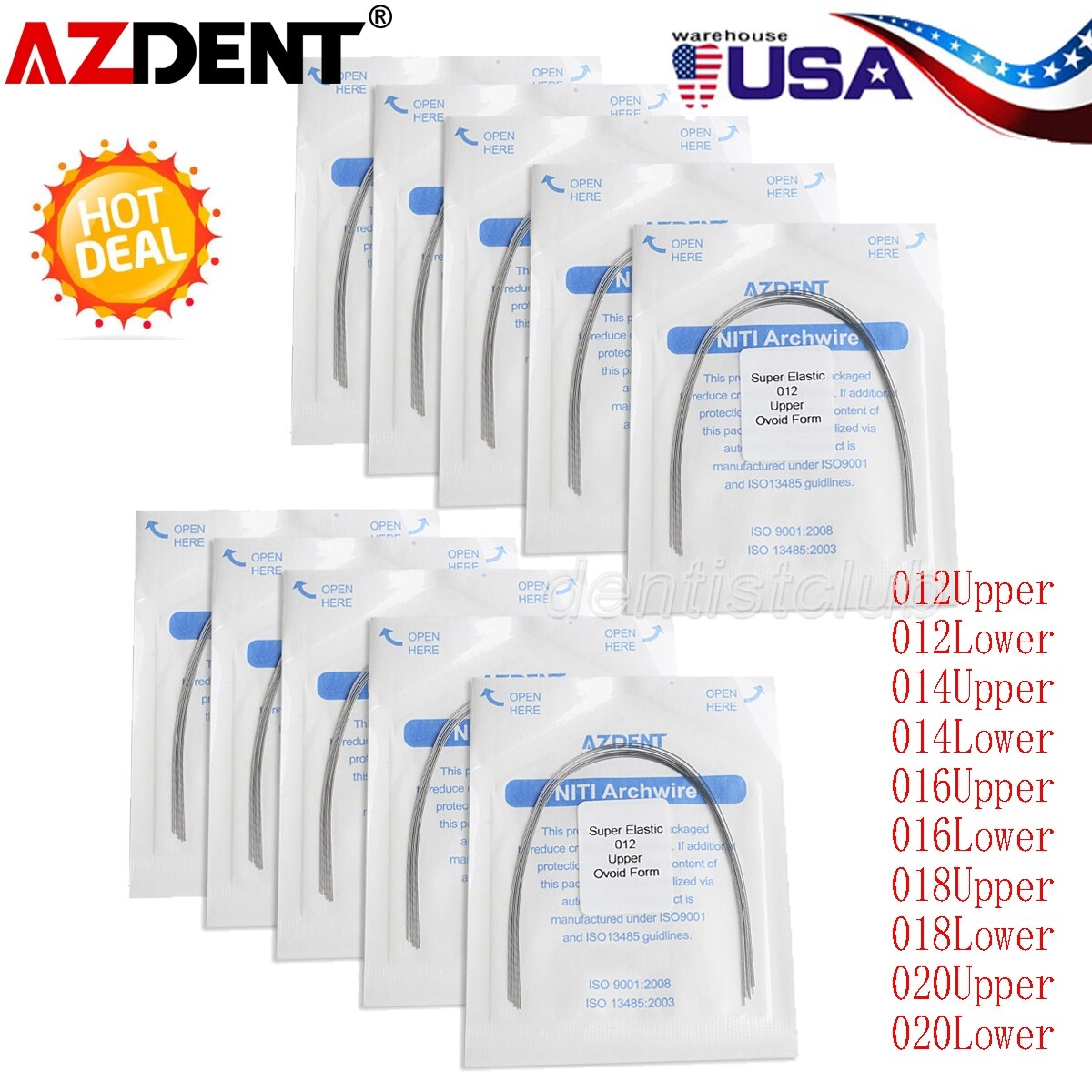 100pcs AZDENT Dental Orthodontic Super Elastic Niti Round Arch Wires Ovoid Form