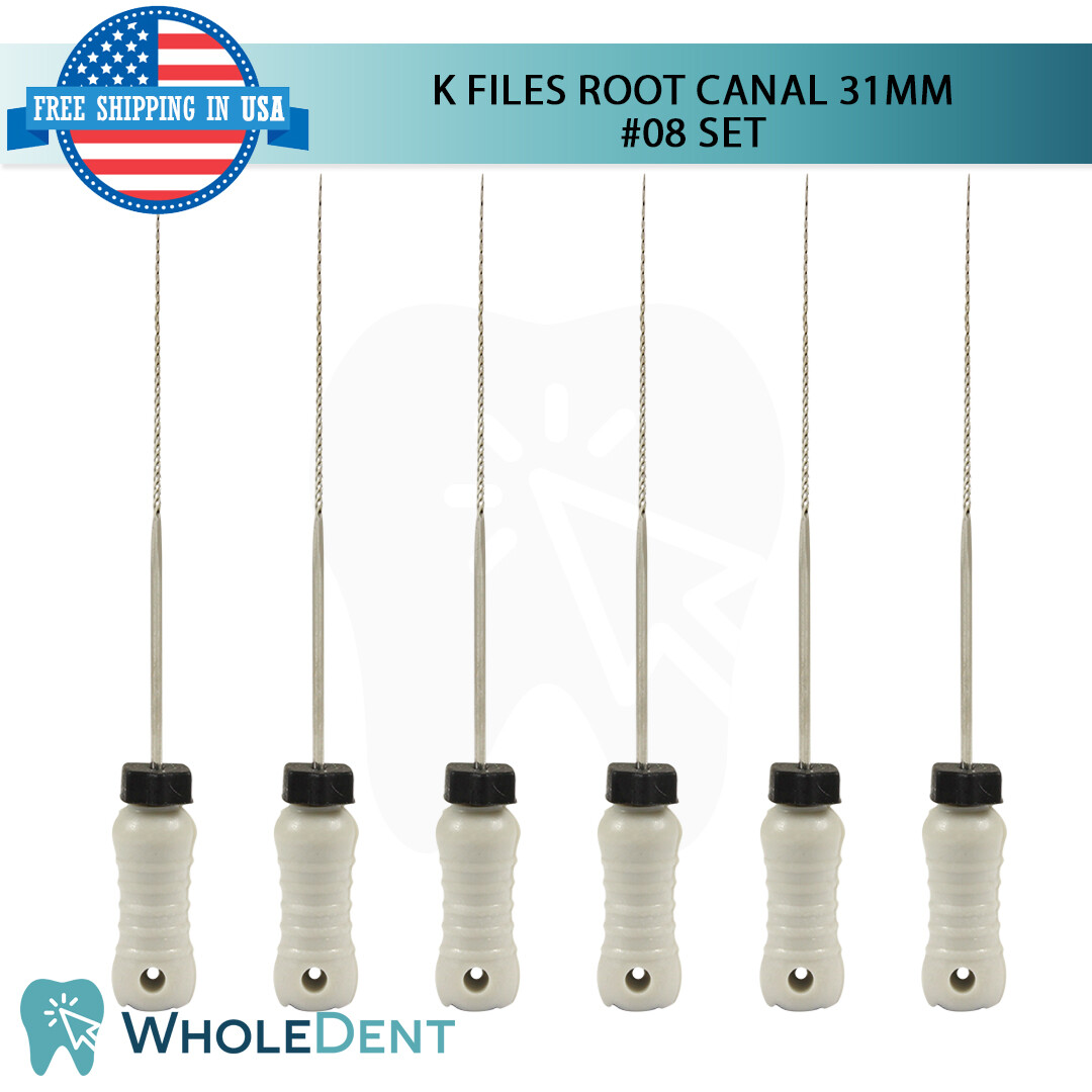 K Files Root Canal 31mm Hand Endodontic Dental Hedstrom 6pcs Pack Reamers #08