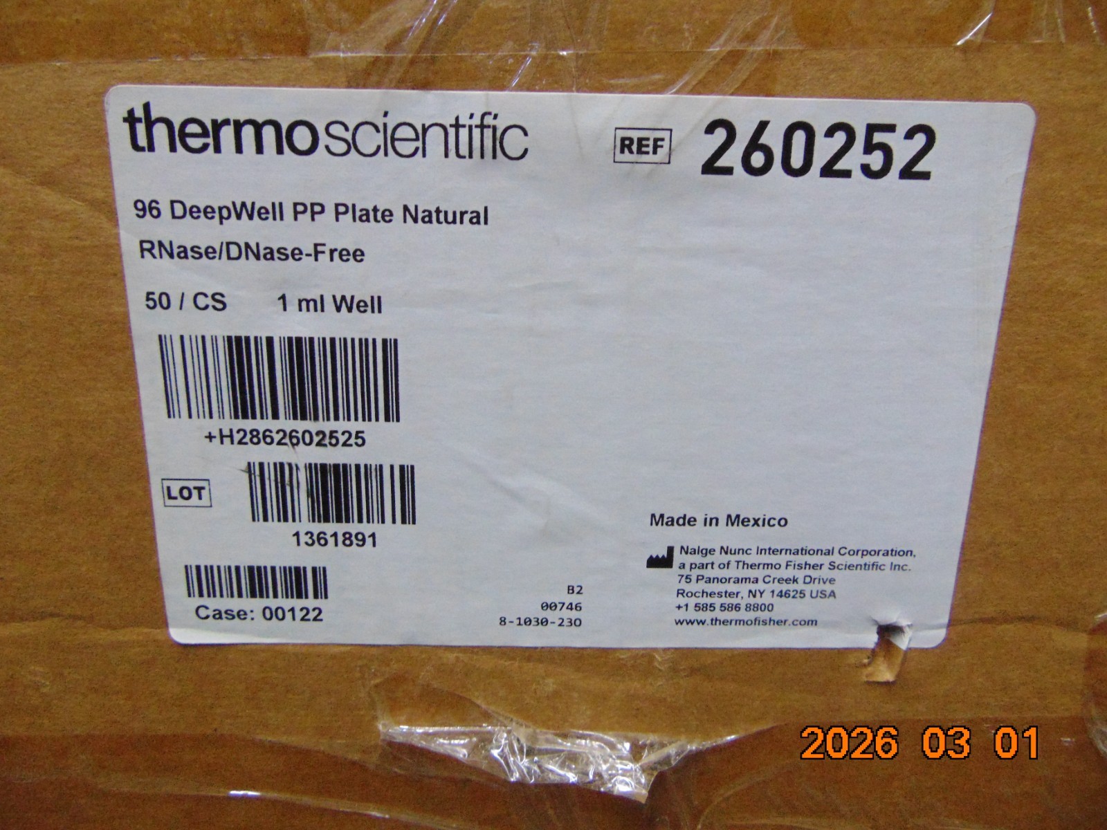 NEW CASE OF Thermo Scientific 260252, 96 DeepWell PP Plate 1mL Well