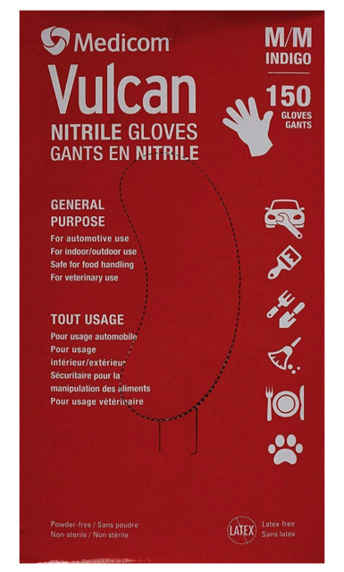 MEDICOM Vulcan Latex-Free Indigo Nitrile Gloves, Size M – 150 Count