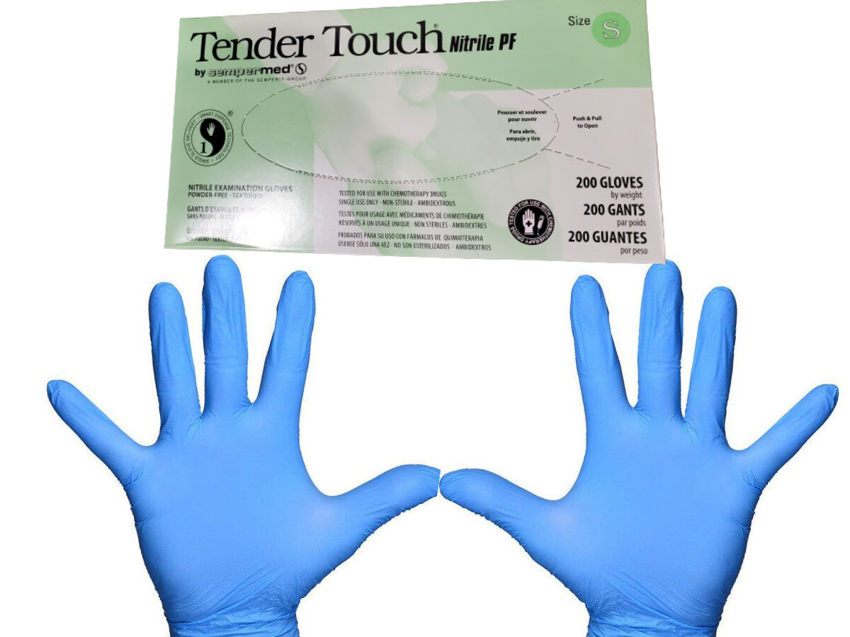 200 Count✔ Blue Nitrile Exam Gloves, Powder-Free, Tender Touch Size Small