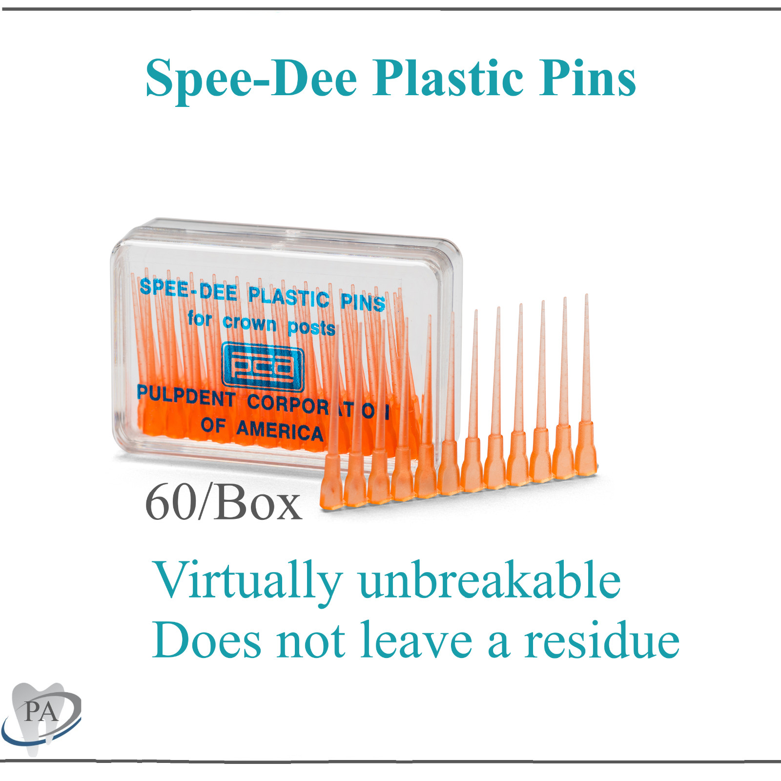Dental Spee-Dee Build-Up Plastic Burn Out Pins For Crown Posts, Pulpdent, 60/Pkg