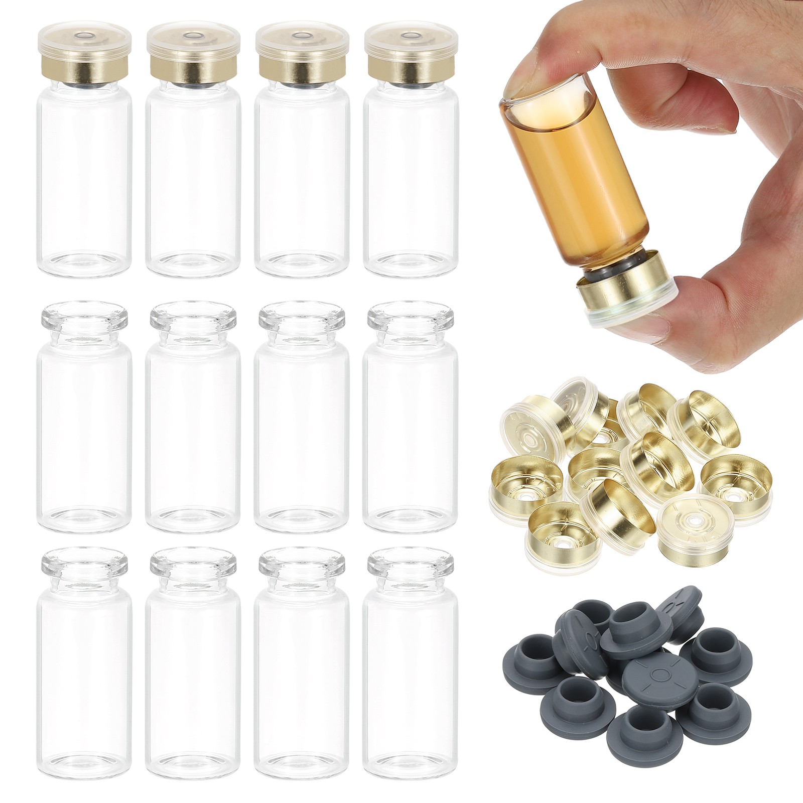 12pcs 10ml Small Clear Glass Vials with Light Gold Color