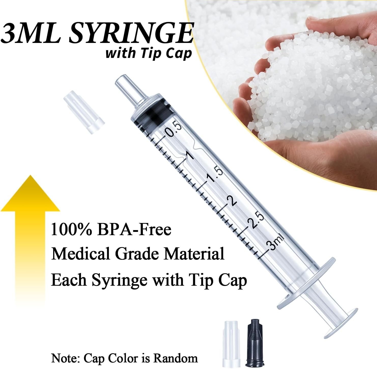 3ml Syringes with Cap Luer Slip Tip Bulk Pack Sterile Sealed No Needle 50 Count