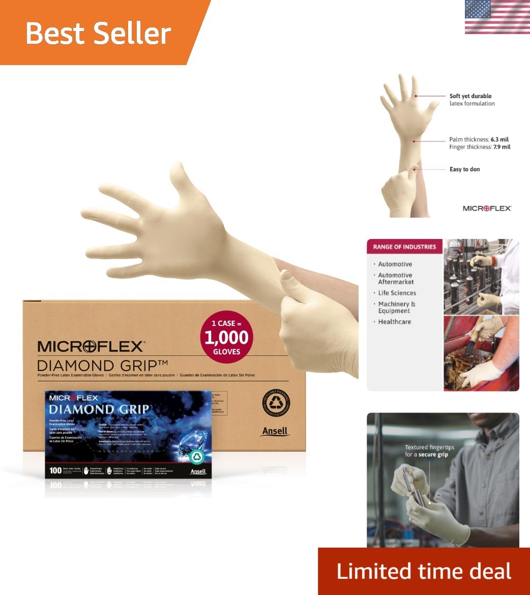 Case of 1000 MICROFLEX Diamond Grip MF-300 XL Gloves – Ideal for Various Uses
