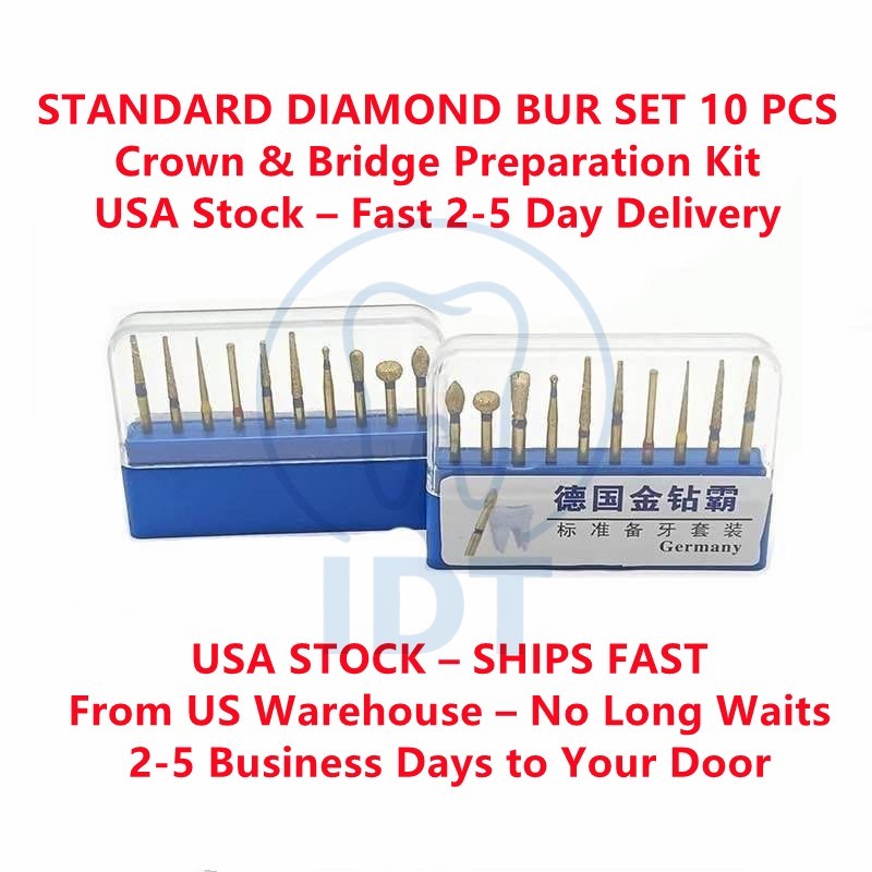 Standard Diamond Bur Set 10 Pcs, Crown Bridge Preparation Kit