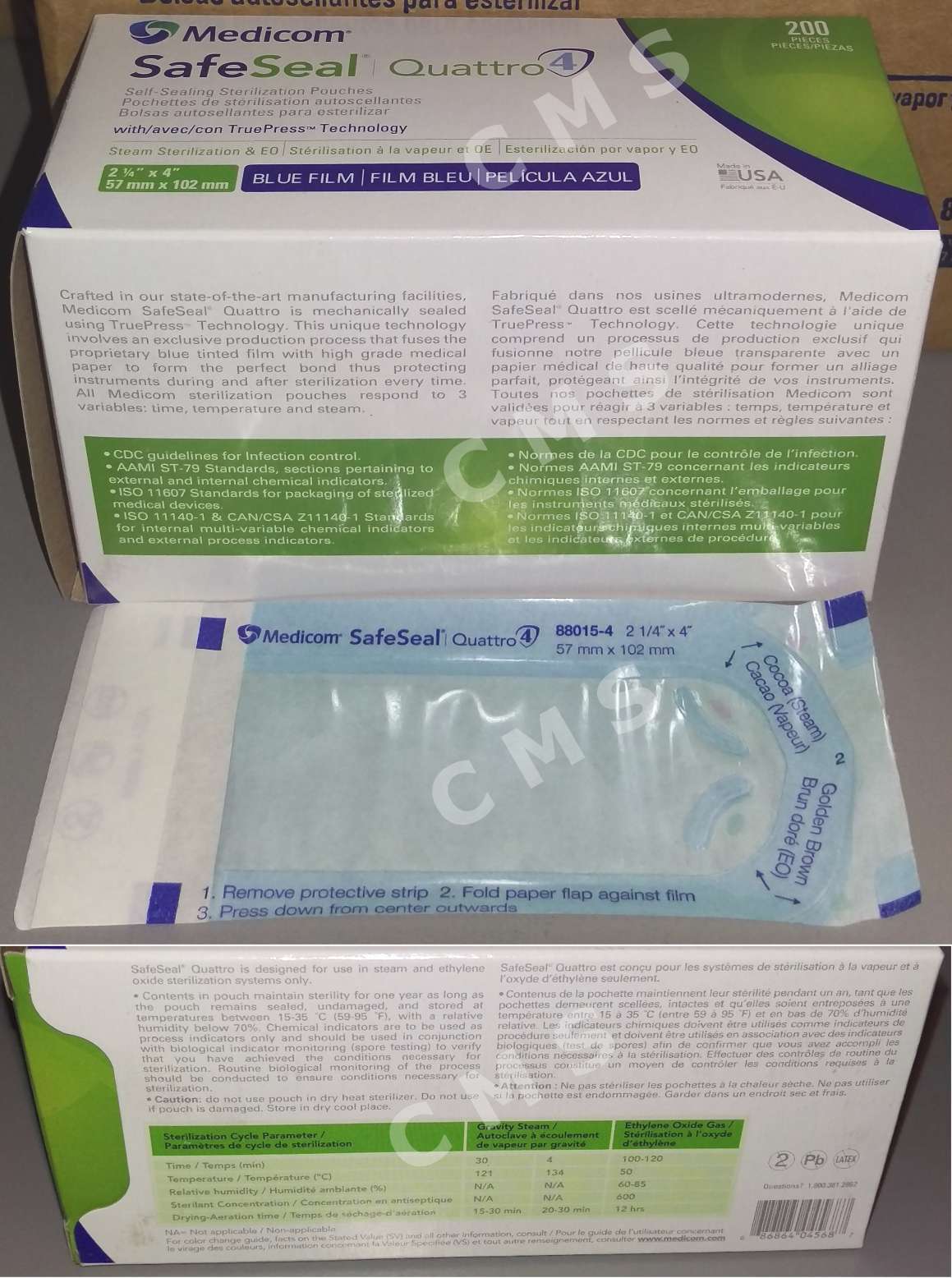 MEDICOM SafeSeal Quattro Self Seal Sterilization Pouches 2.25″x4″ 200/BX 88015-4