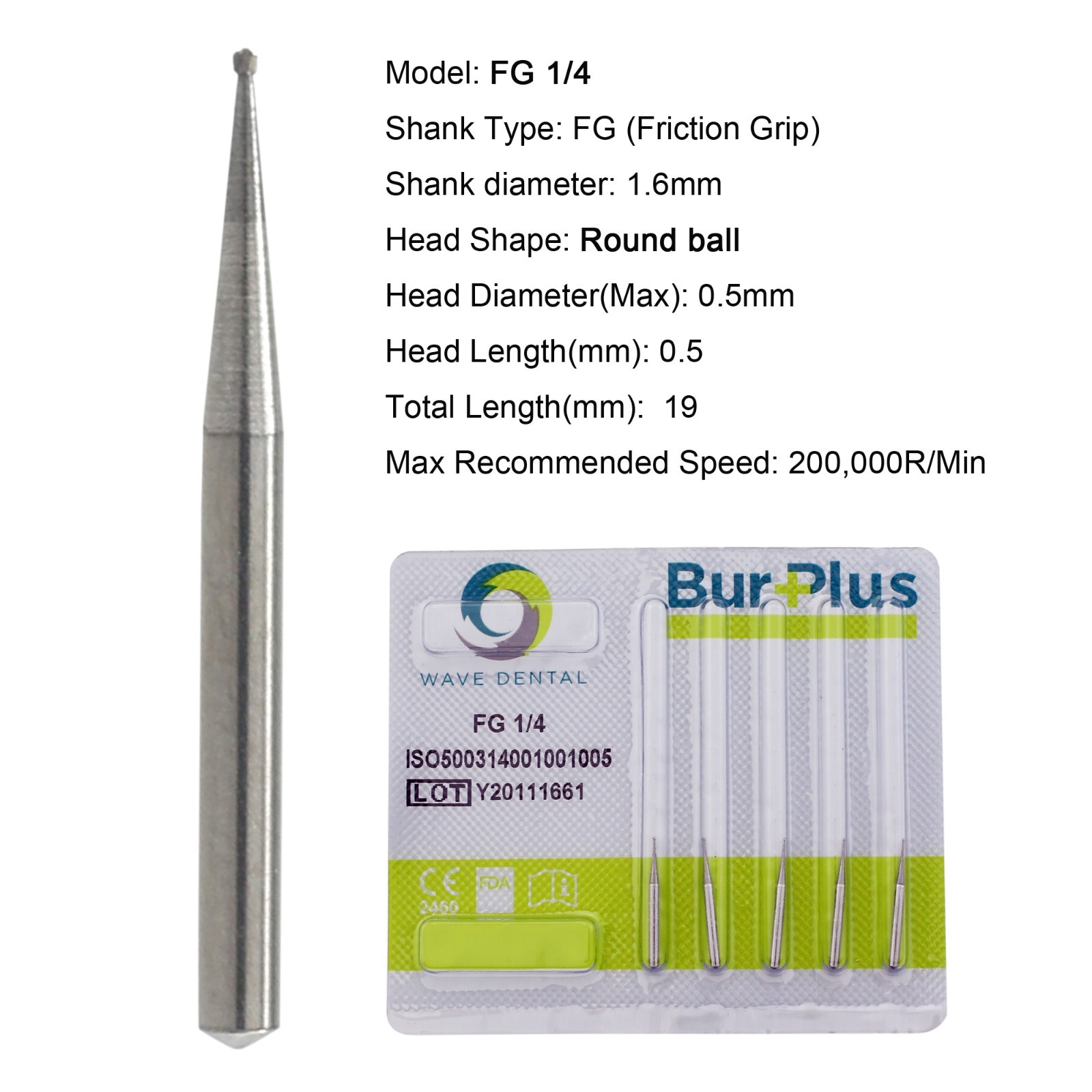 Wave Dental Carbide Burs Round Ball High Speed Friction Grip FG 6 4 8 1/4 2 1/2