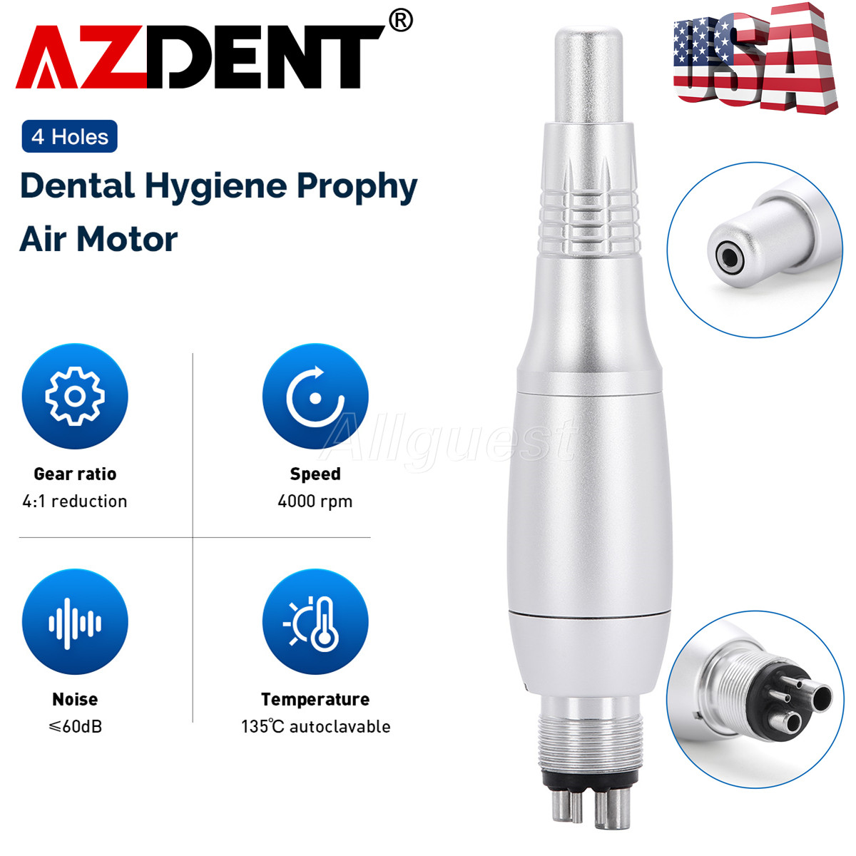 AZDENT Dental Hygiene Prophy Handpiece Air Motor 4 Hole with 4:1 Nose Cone USA