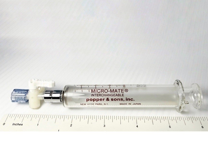 Vintage Popper Sons MICRO-MATE 10cc Glass Syringe w/ Luer Stopcock 3-way Valve