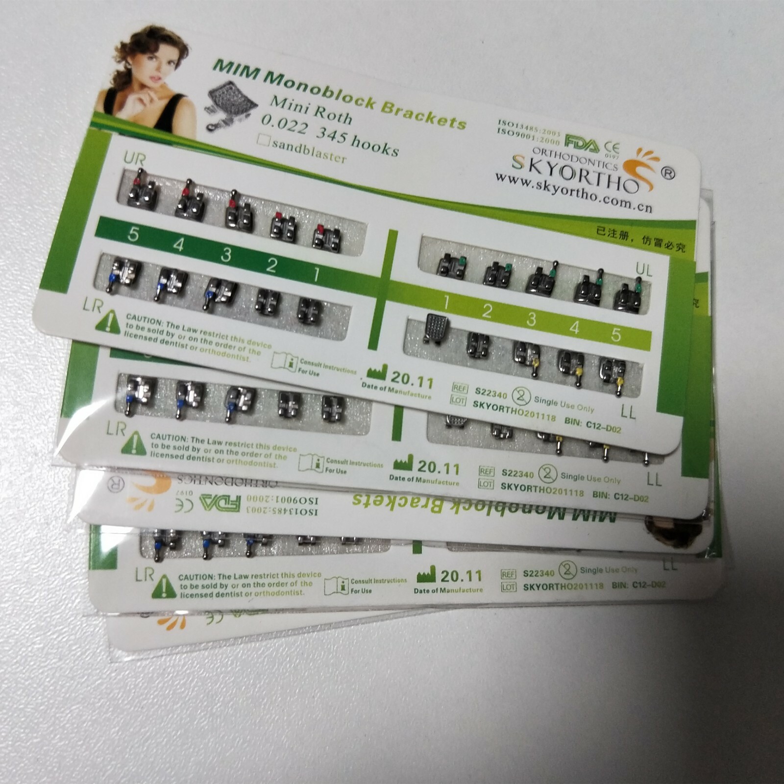 5 Sets Dental Metal Brackets MIM Monoblock Mini Roth 022 345 Hooks Mesh Base