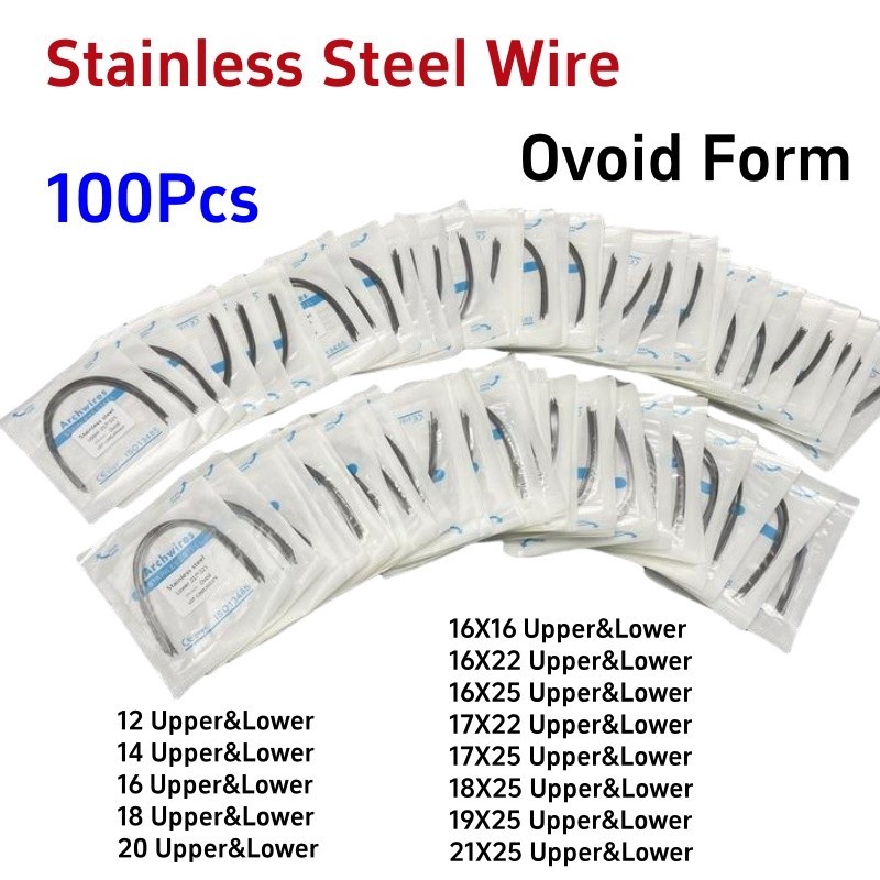 100 Pcs Dental Ortho S.S Arch Wire Round Rectangular Stainless Steel Wires Ovoid