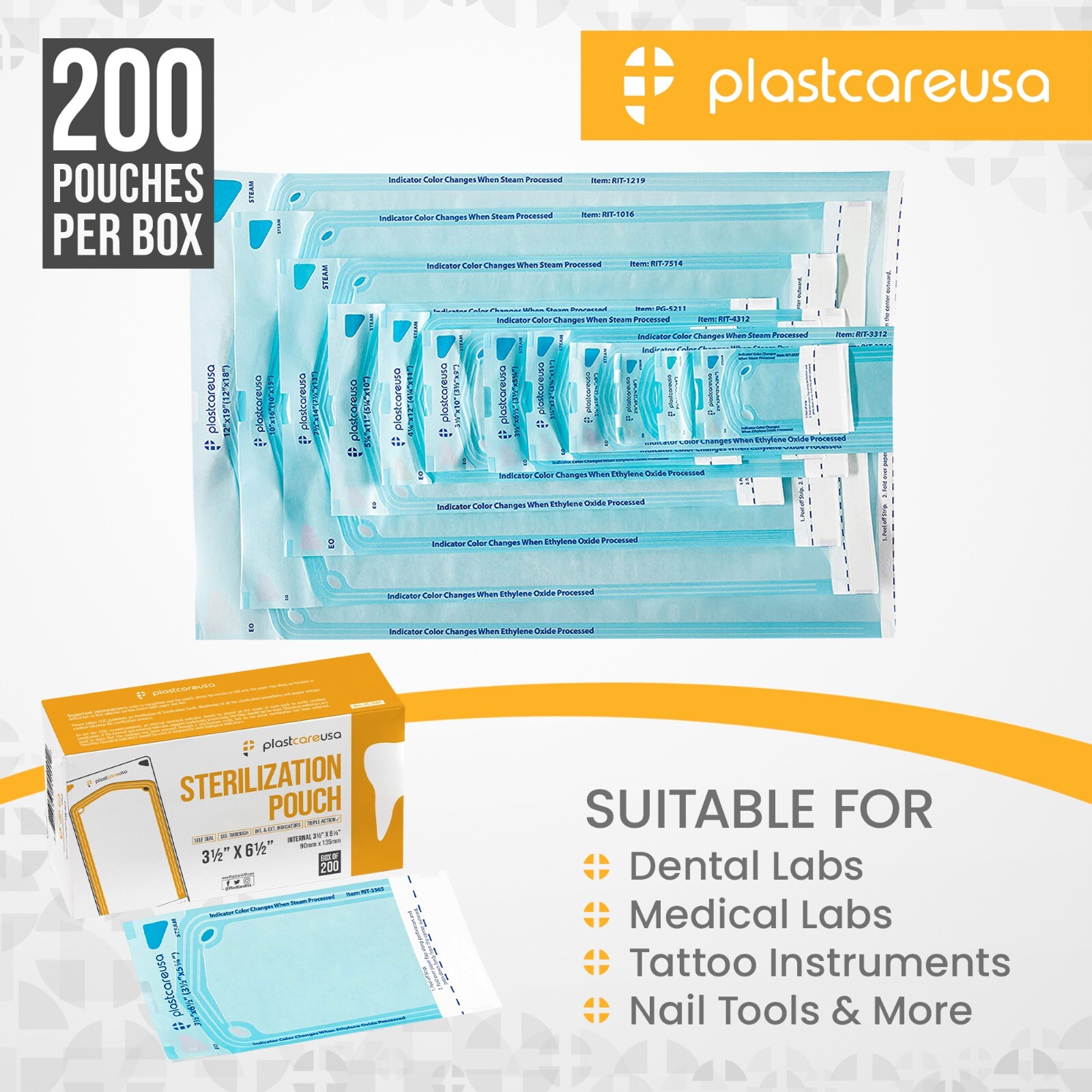 2000 Self-Sealing Sterilization Pouch, 3.5″ x 6.5″ (5.25), Paper/Blue (10 Boxes)