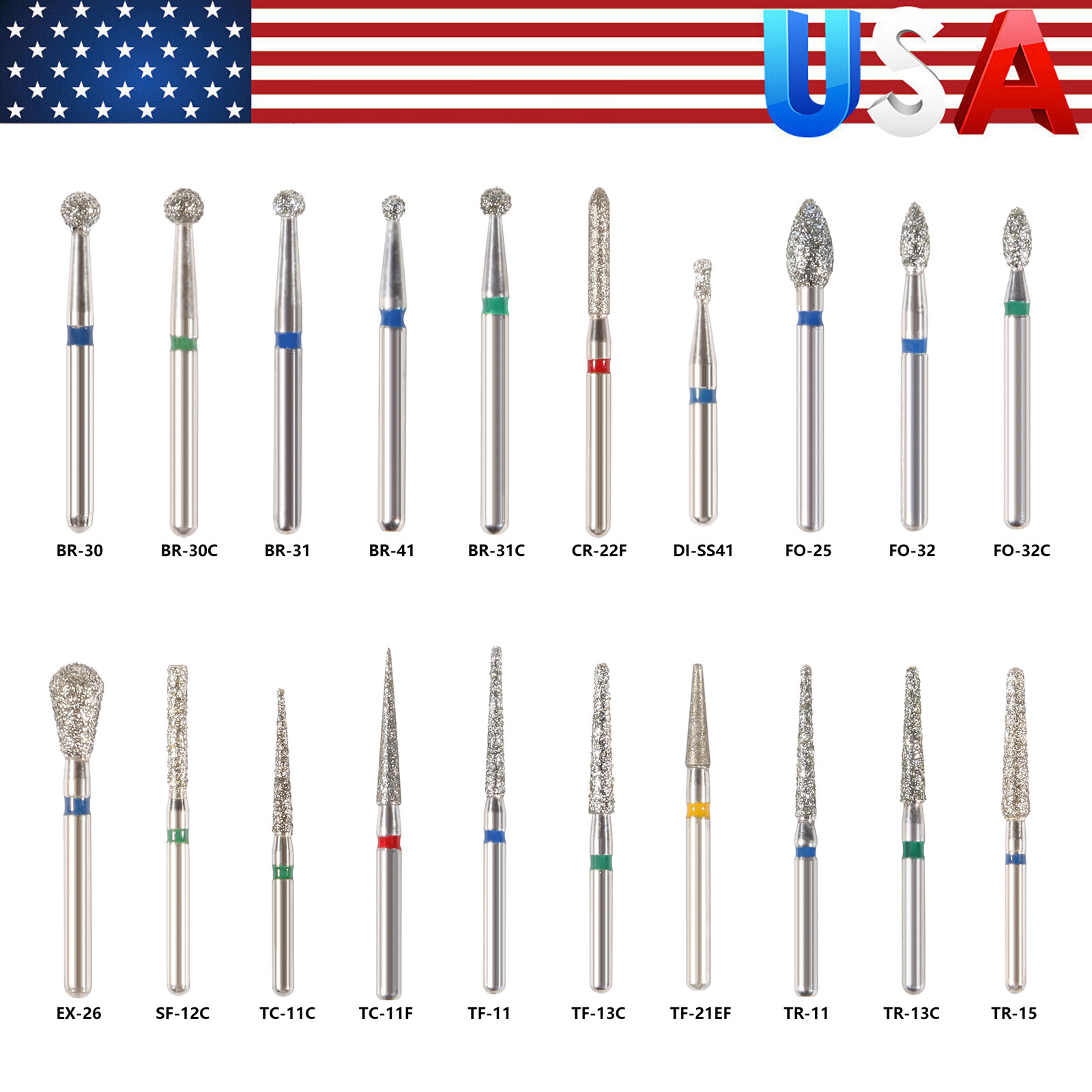 100x Brocas de fresa de diamante para dentista dental Taladro FG 1,6 mm