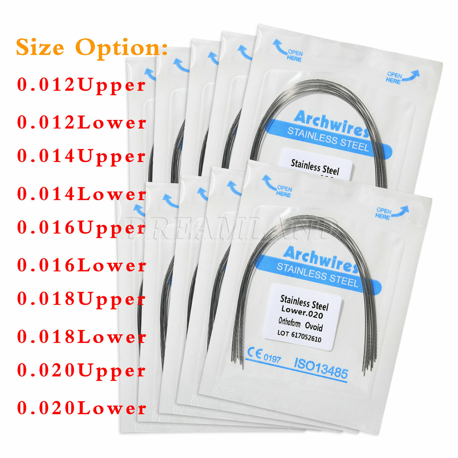 10 Packs/100pcs Dental Orthodontic Stainless Steel Arch Wires Ovoid Form U/L