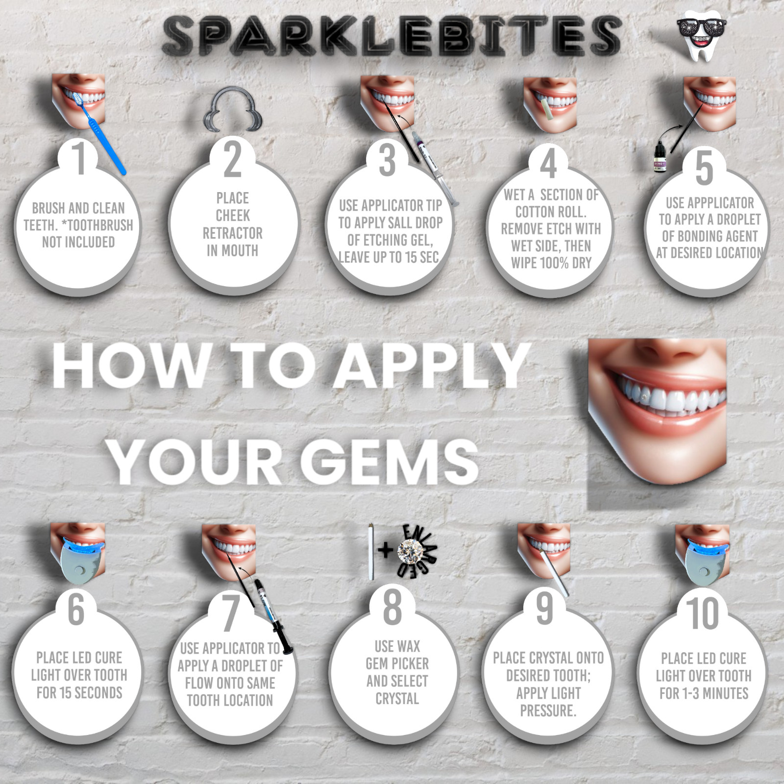SparkleBites Professional Tooth Gem Kit. Strong tooth gem glue and tooth bonding