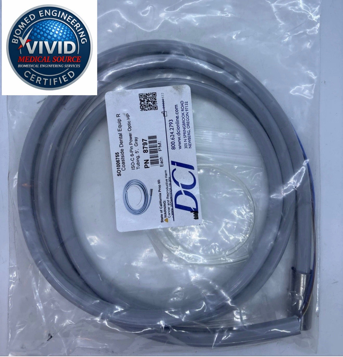 DCI ISO-C 6-Pin Power Optic HP Tubing, 5′, Gray, DCI 8797 New
