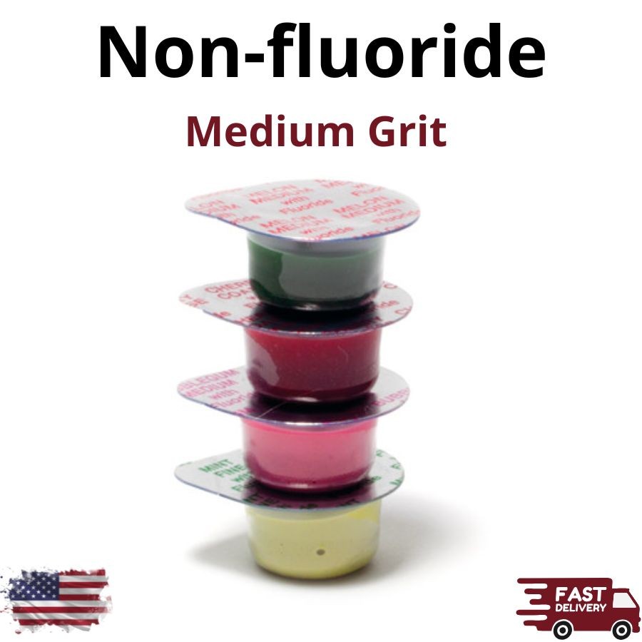 200 Cups Dental Prophy Non-Fluoride Paste Medium Grit Raspberry Prophylaxis Care