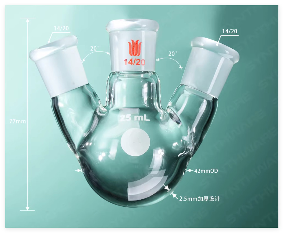 Synthware 3 WAY NECK-FLASK round flask 25ml 14/20 19/22 24/40