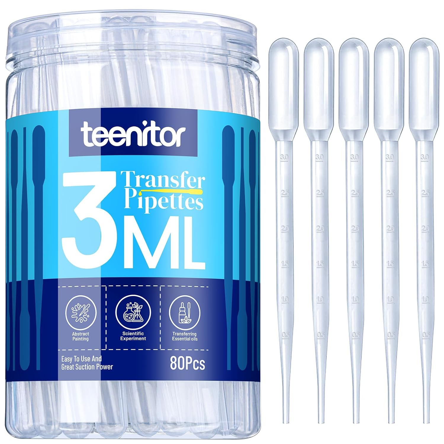 3ml Pipette Droppers 80pc Disposable Transfer Pipettes for Crafts Oils Medicine