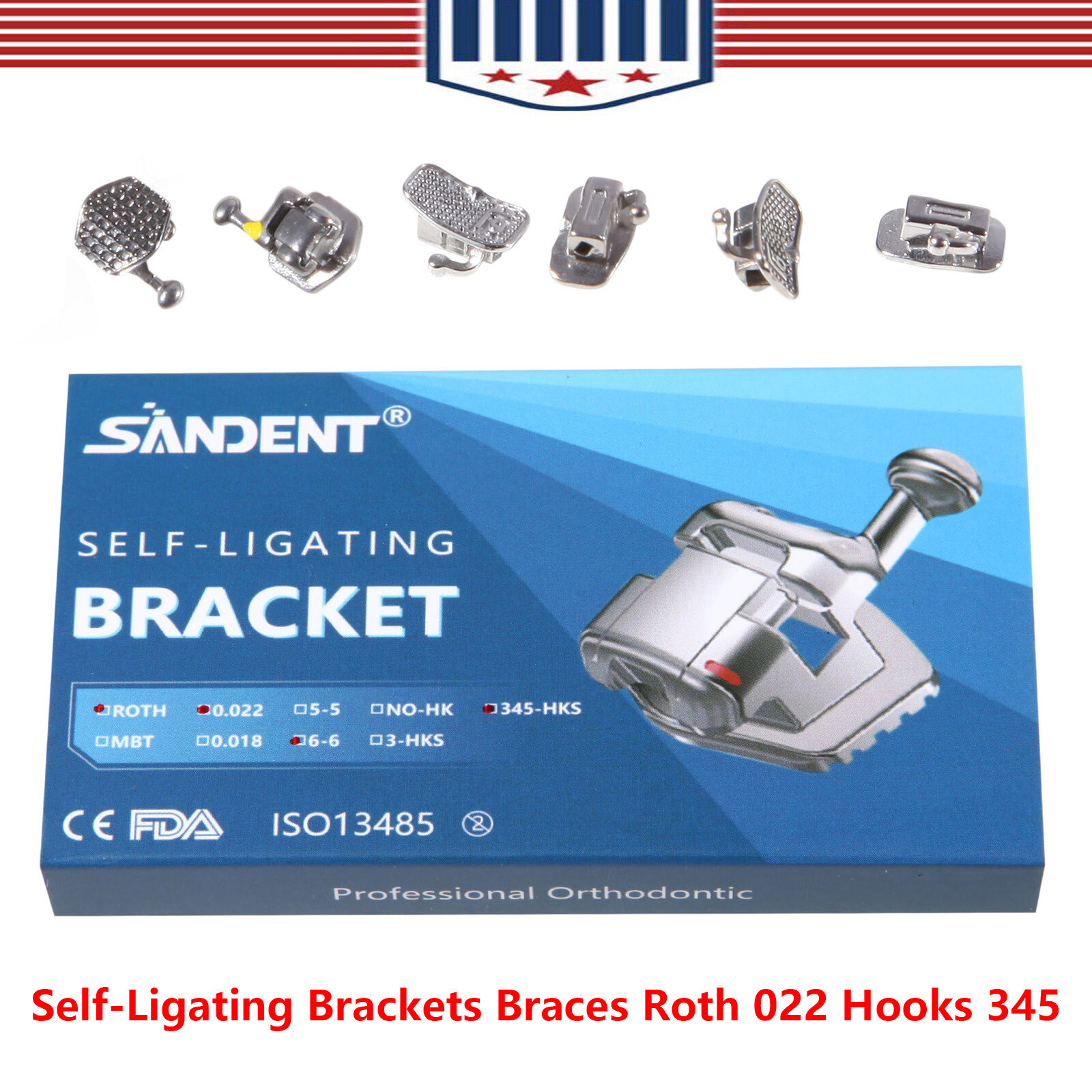 20pcs Dental Orthodontic Self-ligating Brackets Metal Brace Roth 022 345 Hooks