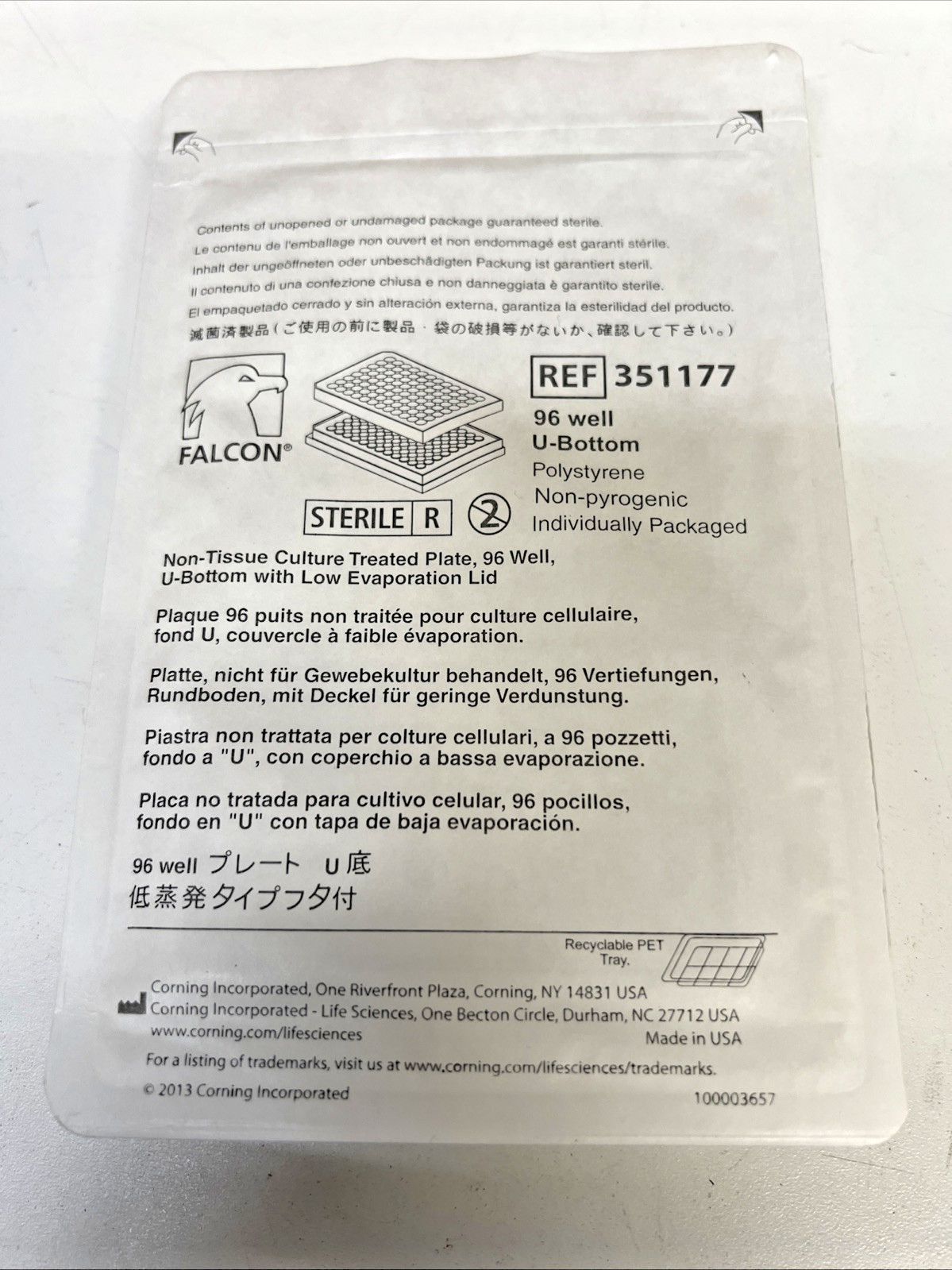 Box of 50 NEW Sterile Corning Falcon 351177 36 Well Plate U-Bottom w/Lid 250 µL